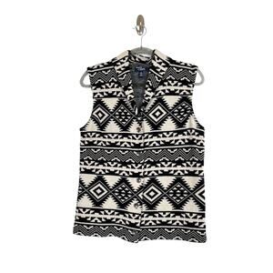 Chaps Womens Aztec Button Up Knit Sweater Vest Black Cream Size Medium Western
